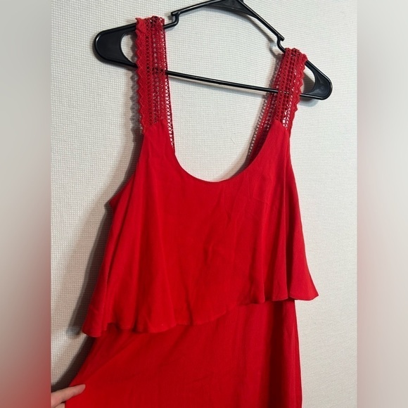 Anthropologie Maeve viscose blend cocktail casual red tiered dress - Picture 3 of 9